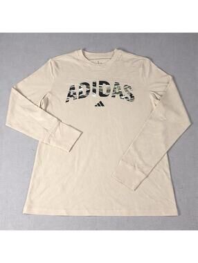 Adidas Long Sleeve T Shirt XL Beige Camo Logo Graphic Athletic Casual Men’s